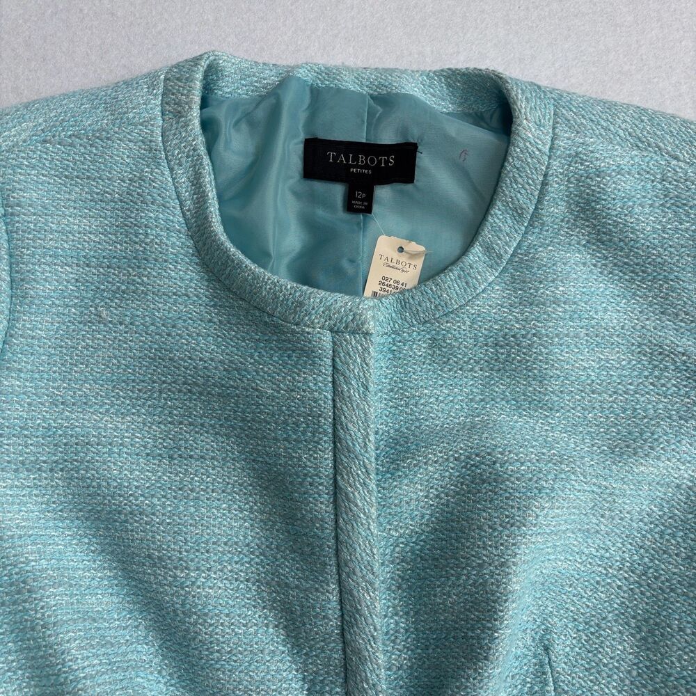 Talbots Tweed Blazer Jacket Women's 12P Turquoise Blue Old Money Career Office - Picture 3 of 10